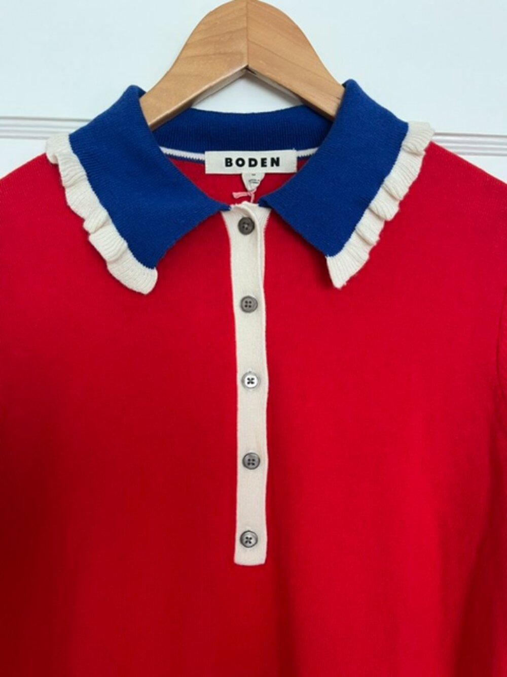 NWT Boden Scarlet Colourblock Frill Sweater | Size Medium - Picture 6 of 11